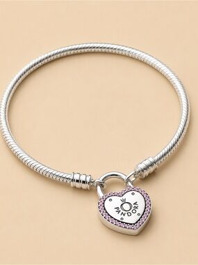 Pandora Silver Bracelet with Pink Heart Charm